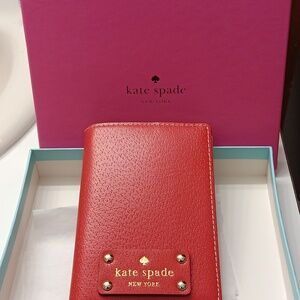 Kate Spade New York Red Leather Passport Holder Wallet 5.25” H x 3.75” W